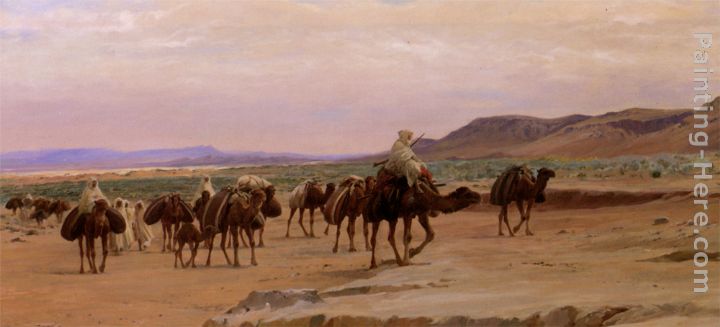 Caravannes de sel dans le desert painting - Eugene-Alexis Girardet Caravannes de sel dans le desert art painting